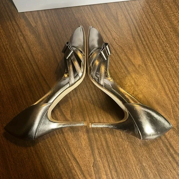Calvin Klein 8.5 Randall Metallic Peep Open Toe Heels Stilettos - Picture 4 of 9